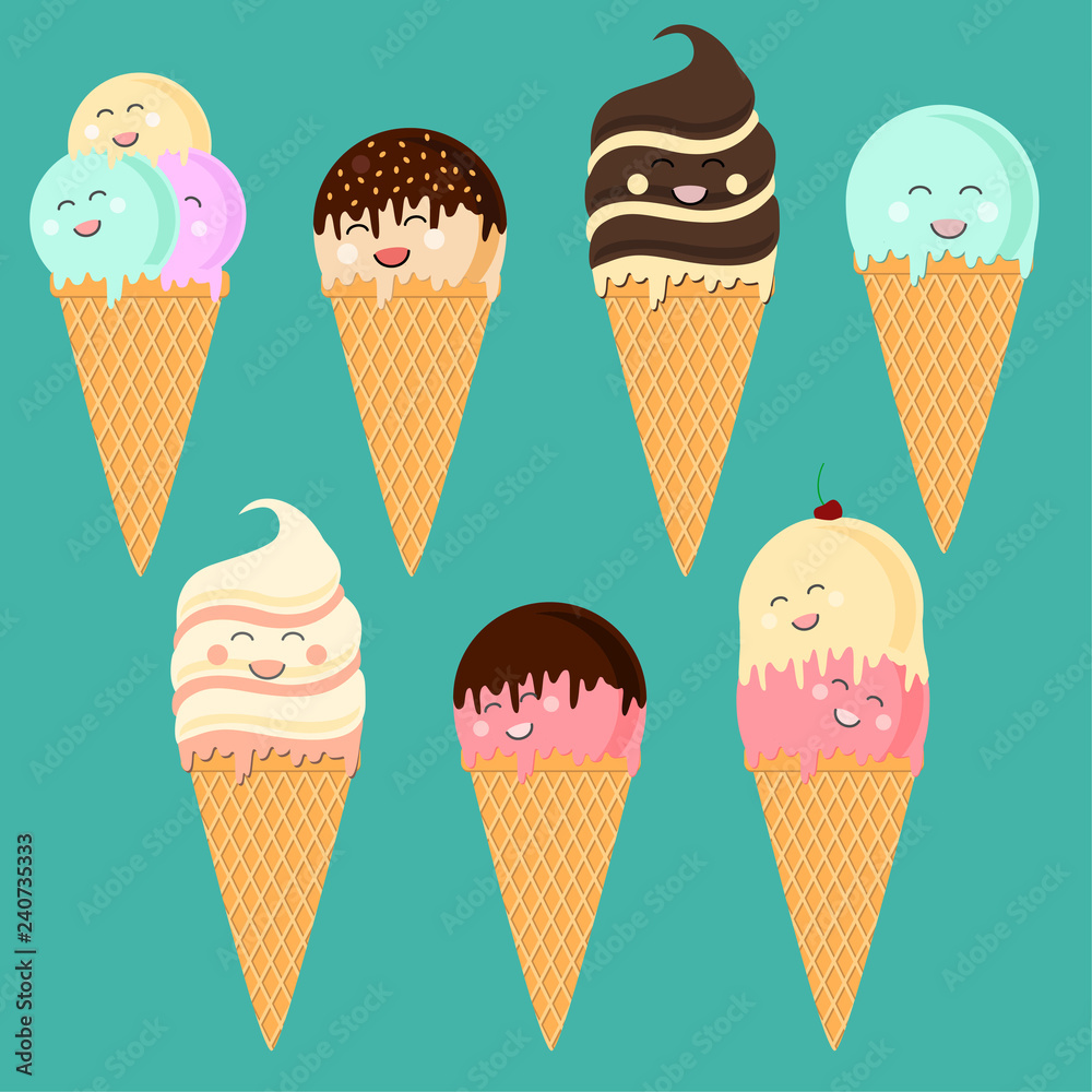 Ice cream scoops in different colors and waffle cone Ice cream scoops in different colors and waffle cone