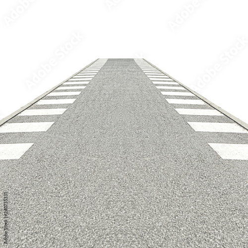 Bicycle path isolated on white background closeup going into the distance.