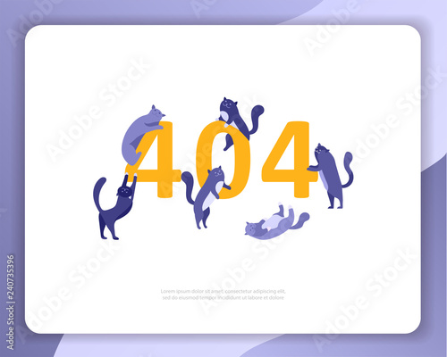Landing page templates Error page illustration with cat or kitten characters and cat. Page not found. Vector concept illustration for 404 error with Funny cartoon workers