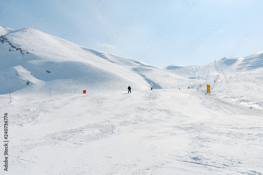 Ski slope mountain skiing valley snow Italy, Europe