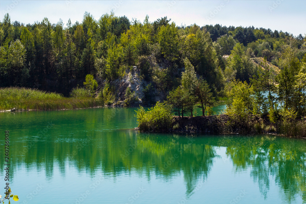 Landscape with lake, Kostopil granite quarry, Ukraine