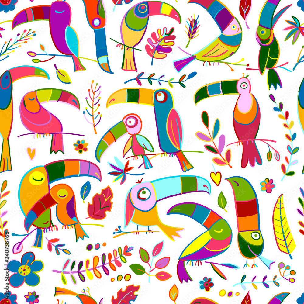 Obraz premium Toucans, paradise tropical bird. Seamless pattern for your design