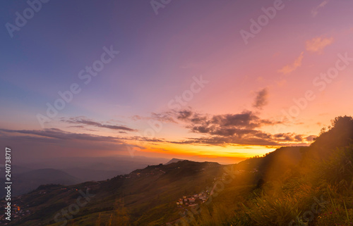 Mountain valley during sunrise. Natural summer, landscape.Beautiful landscape in the mountains at sunrise.