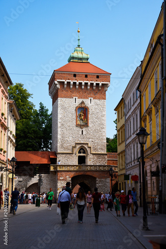The medieval St Florian's Gate with the Barbican along the Royal Coronation Route in Krakow Poland