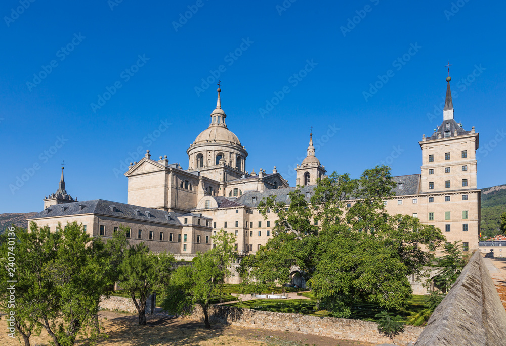 View of the old monastery of San Lorenzo de El Escorial from the garden, Spain