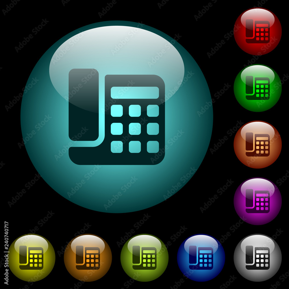 Office phone icons in color illuminated glass buttons Office phone icons in color illuminated glass buttons