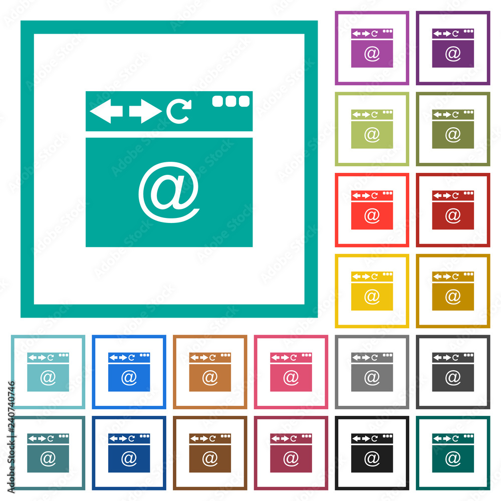 Browser email flat color icons with quadrant frames