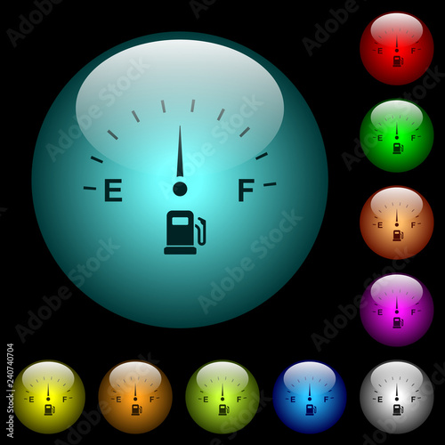 Fuel indicator icons in color illuminated glass buttons