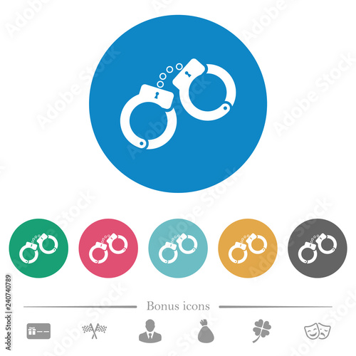 Handcuffs flat round icons