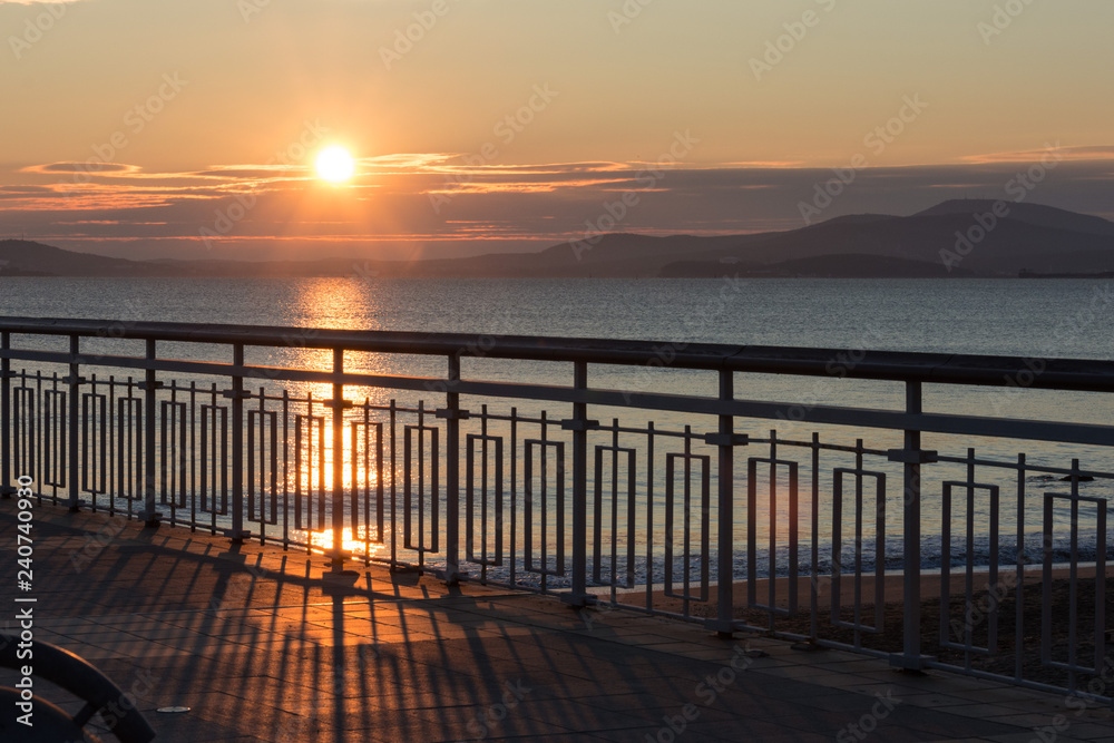 Beautiful sunrise on the second day of Christmas near the sea in Burgas Bulgaria