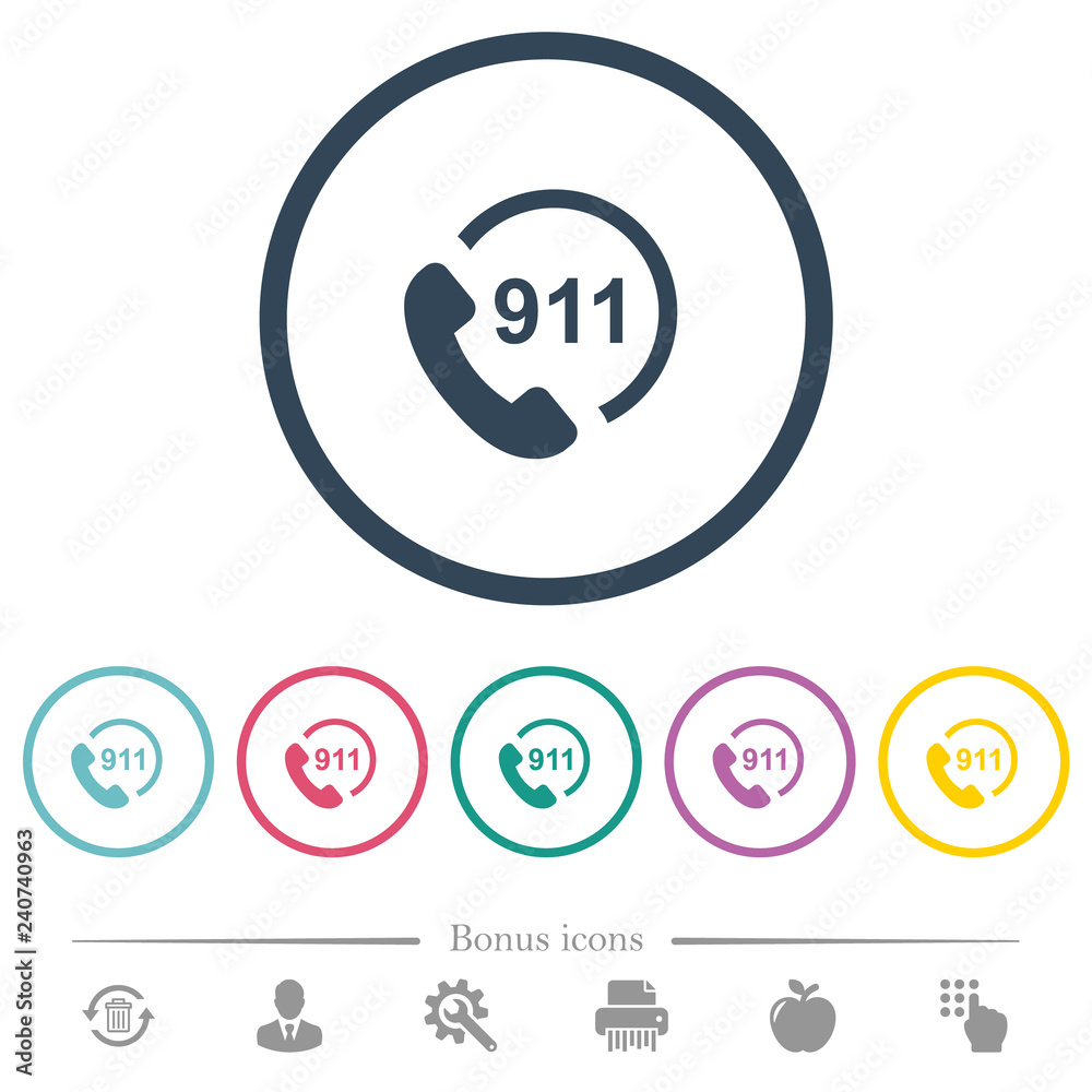 Emergency call 911 flat color icons in round outlines