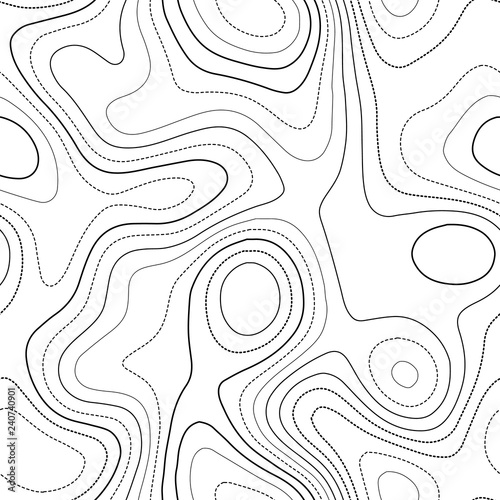 Topographic map background. Admirable topography map. Black and white seamless design, fascinating tileable isolines pattern. Vector illustration.