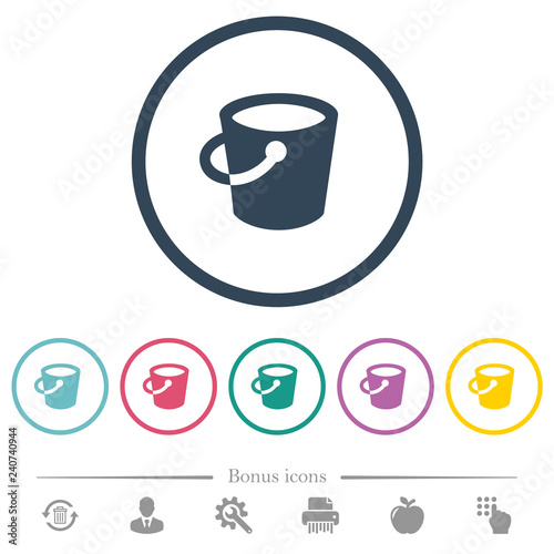 Bucket flat color icons in round outlines