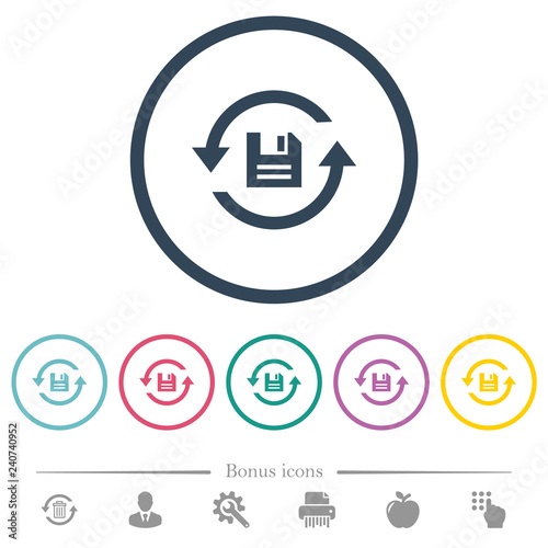Daily backup flat color icons in round outlines