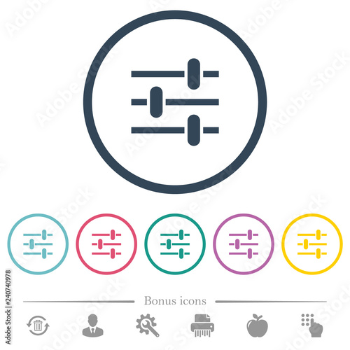 Adjustment flat color icons in round outlines