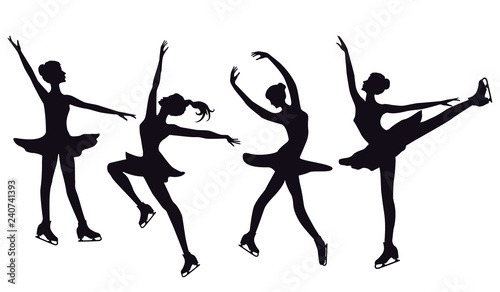 Skaters - set of silhouettes of women on skates - isolated on white background - vector