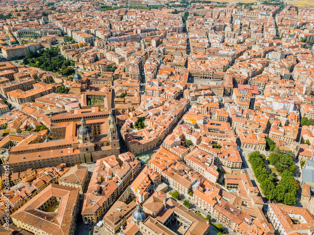 Aerial view of beautiful Salamanca with Main Square and Holy Spirit Church, Spain