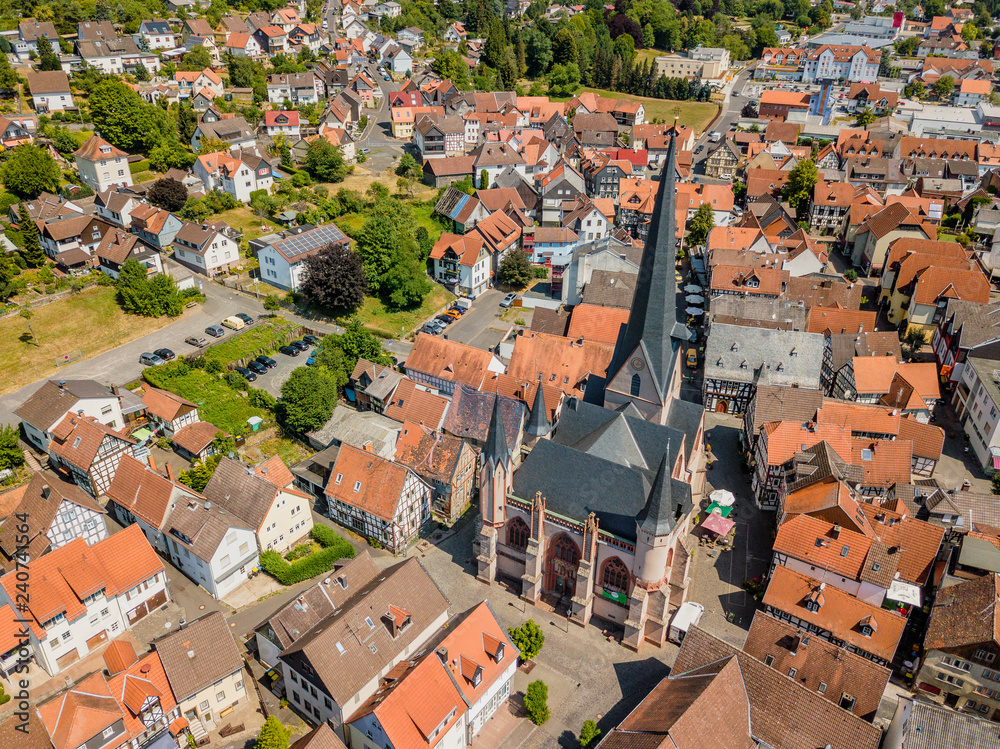Aerial view of town Schotten, Hesse, Germany
