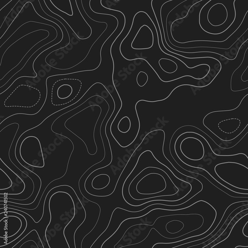 Topographic map background. Actual topography map. Dark seamless design, classy tileable isolines pattern. Vector illustration.