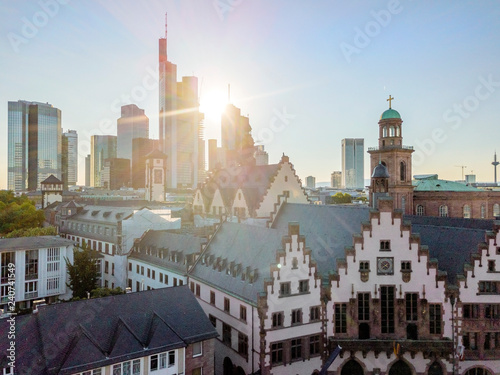 Old town and downtown during sunny day in Frankfurt am Main, Germany