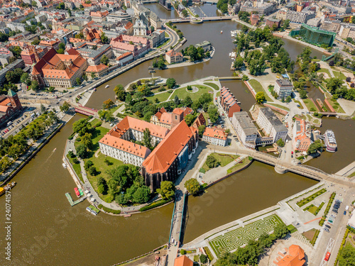 Aerial view of historic Ostrow Tumski, Wroclaw, Poland