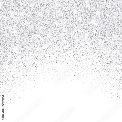 Vector falling silver glitter confetti dots rain. Sparkling glittering border isolated on white background. Party tinsels shimmer, holiday background design, festive frame