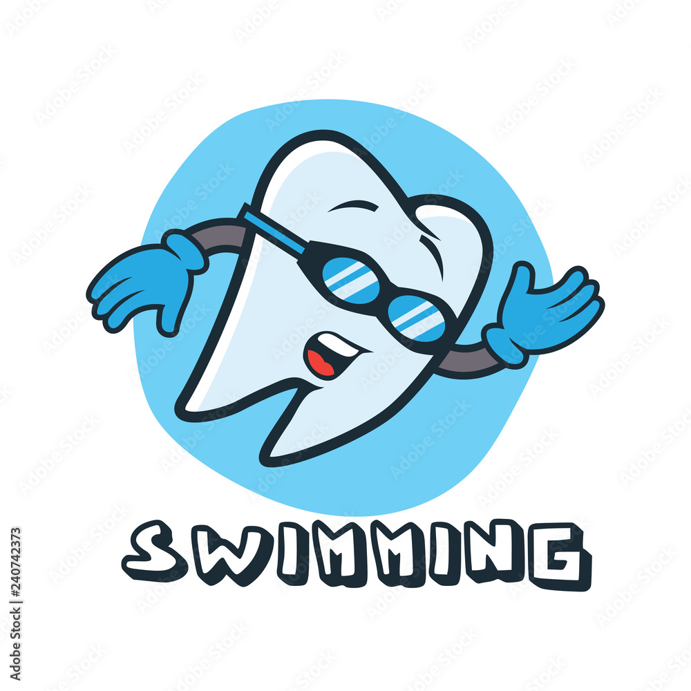 tooth character swimming. vector illustration tooth character swimming. vector illustration