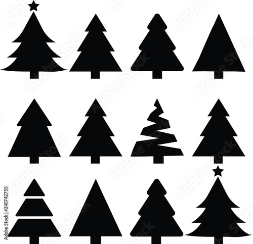 Merry Chrismas tree icon set on gray background vector illustration flat desing