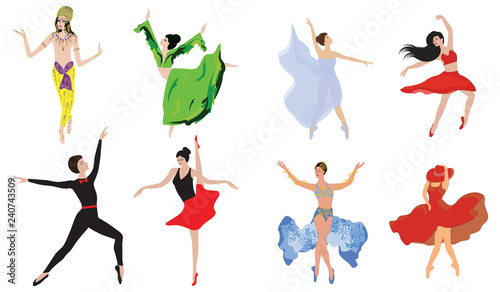 Images of dancers - a set of eight female figures - detailed - vector