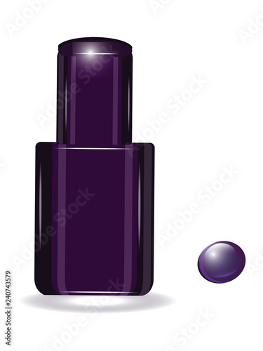 Original bottle of violet nail polish and drop - isolated on white background - vector