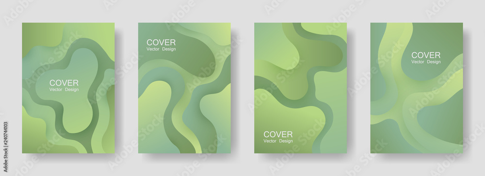 Gradient fluid shapes abstract covers vector set. Cool brochure backgrounds design. Organic bubble fluid splash shapes, oil drop molecular mixture concept backdrop. Cover templates.
