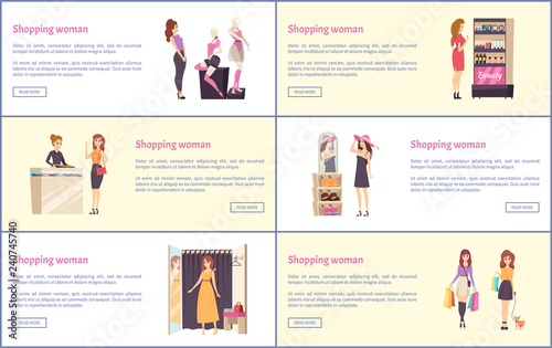 Shopping Women in Stores and Brand Shops Vector