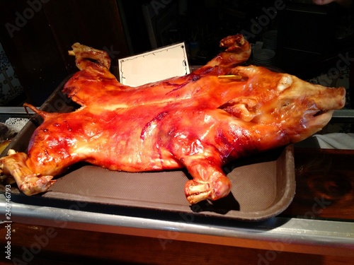 Segovian roast suckling pig (Cochinillo Asado), a typical dish of Segovia, Spain