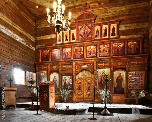 Принти на полотні Wooden Orthodox church - icons on the iconostasis, you can see the pulpit, the choir, and the royal gates