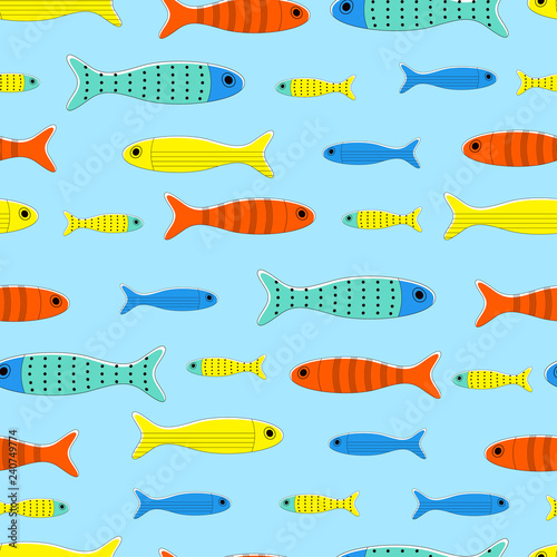 pattern with cartoon fishes