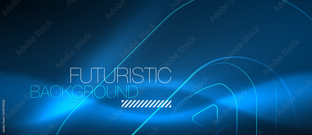 Neon glowing techno lines, hi-tech futuristic abstract background template with geometric shapes Neon glowing techno lines, hi-tech futuristic abstract background template with geometric shapes
