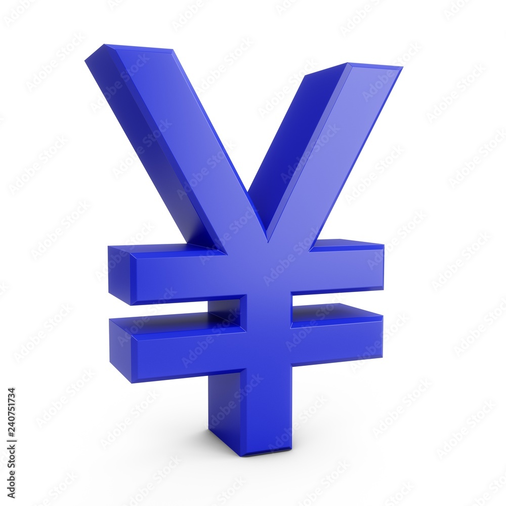 Obraz premium 3D Rendering Blue Japanese yen Sign isolated on white background