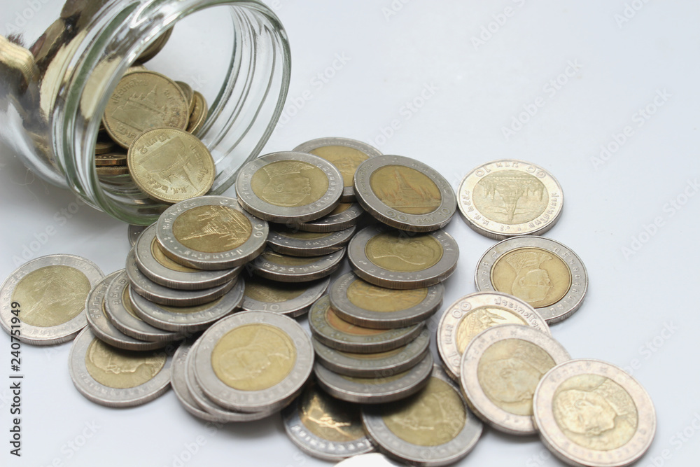 Saving the Coins of thailand on a white background Saving the Coins of thailand on a white background