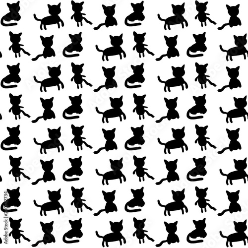 Cats set hand drawn silhouette seamless pattern four differents forms