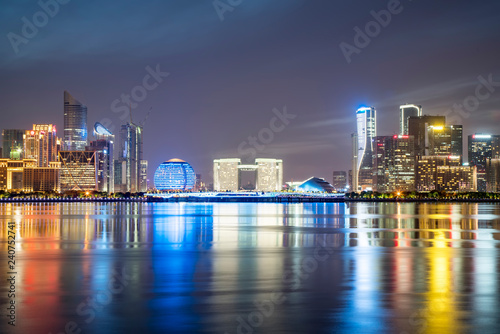 Night Scenery of Modern Urban Architectural Landscape in Hangzhou..