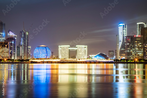 Night Scenery of Modern Urban Architectural Landscape in Hangzhou..