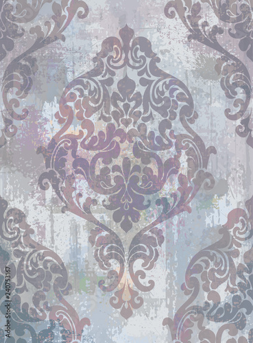 Damask texture grunge background Vector. Floral ornament pattern decoration w...