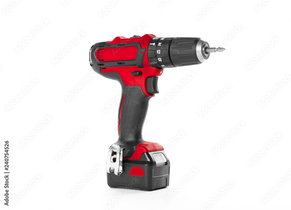 Cordless screwdriver or power drill isolated