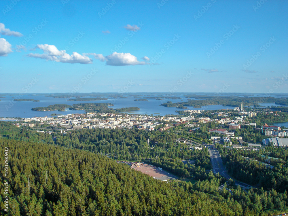Obraz premium Kuopio landscape from the tower at summer sunny day