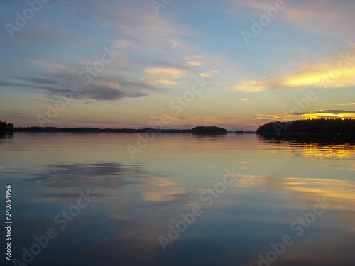 Sunset landscape of Kuopio lakes reflection on the water and nice colors
