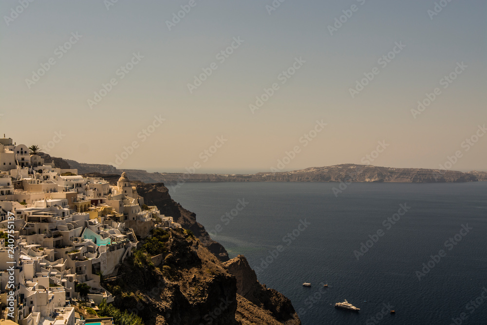 Santorini Fira, Greece - landscape with boat