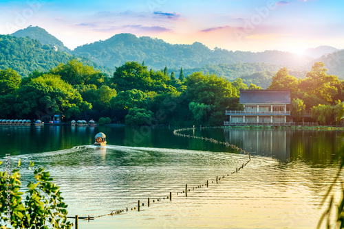 The Beautiful Landscape of West Lake in Hangzhou.. photo