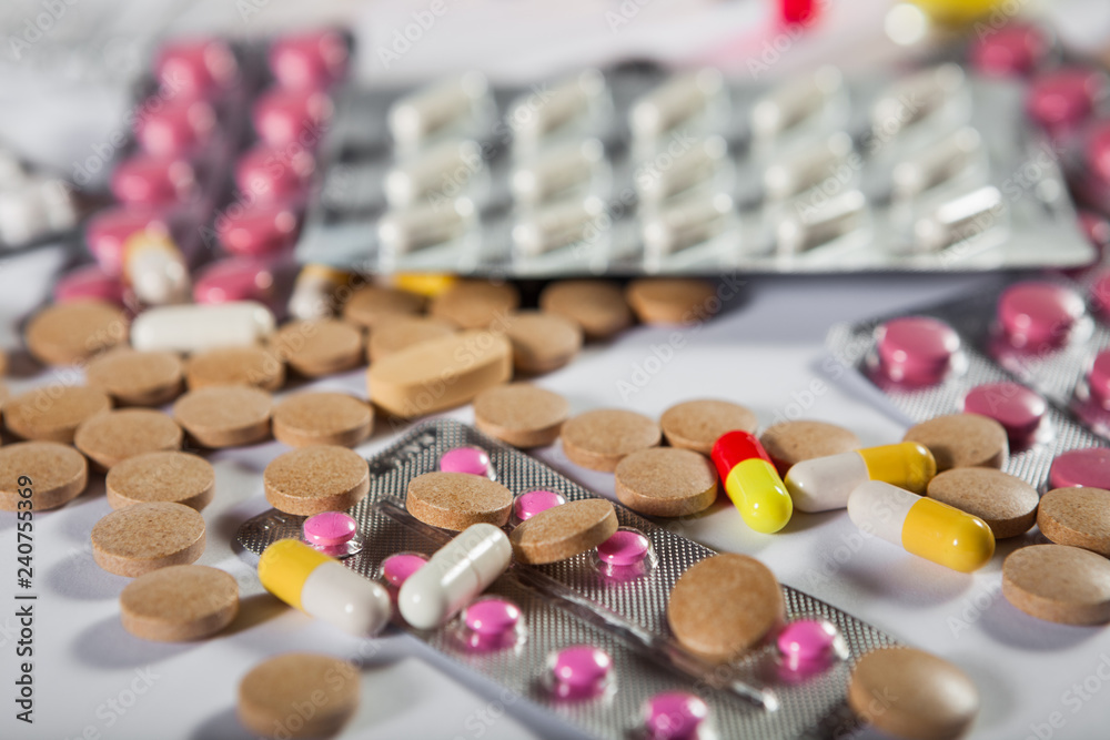 Pharmaceutical medication and medicine pills in packs Pharmaceutical medication and medicine pills in packs