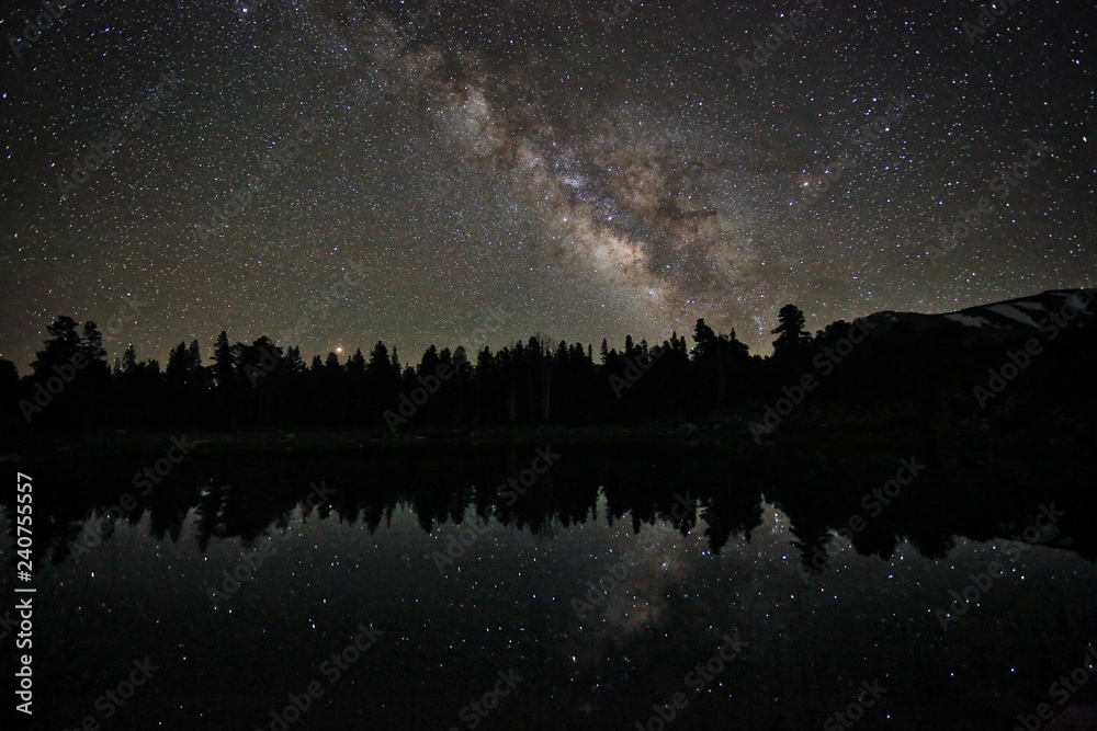 Beautiful Milky Way Reflection on Lake in Eastern Sierra Mountains USA