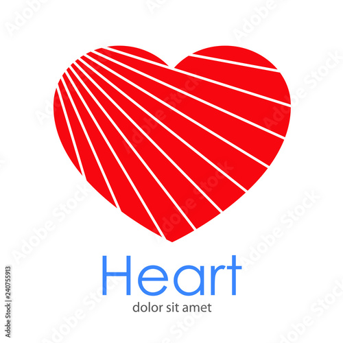 Logotipo abstracto con texto Heart con corazón con lineas laterales convergentes en color rojo